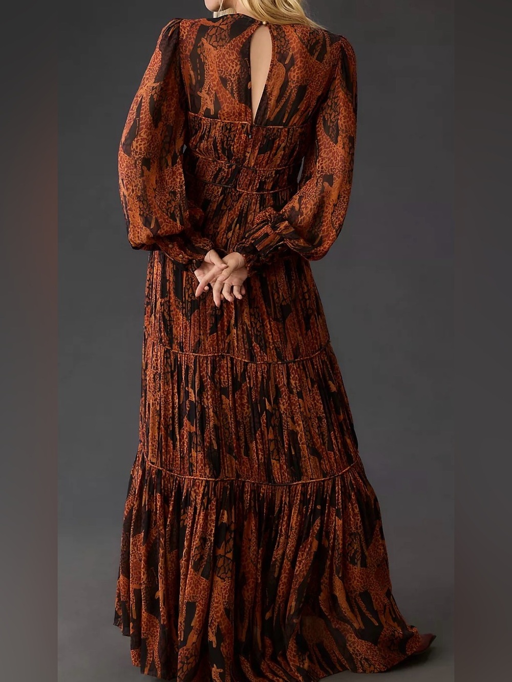 FARM Rio Giraffes Black Puff Sleeve Tiered Maxi Dress NWT Size Small - Picture 3 of 16
